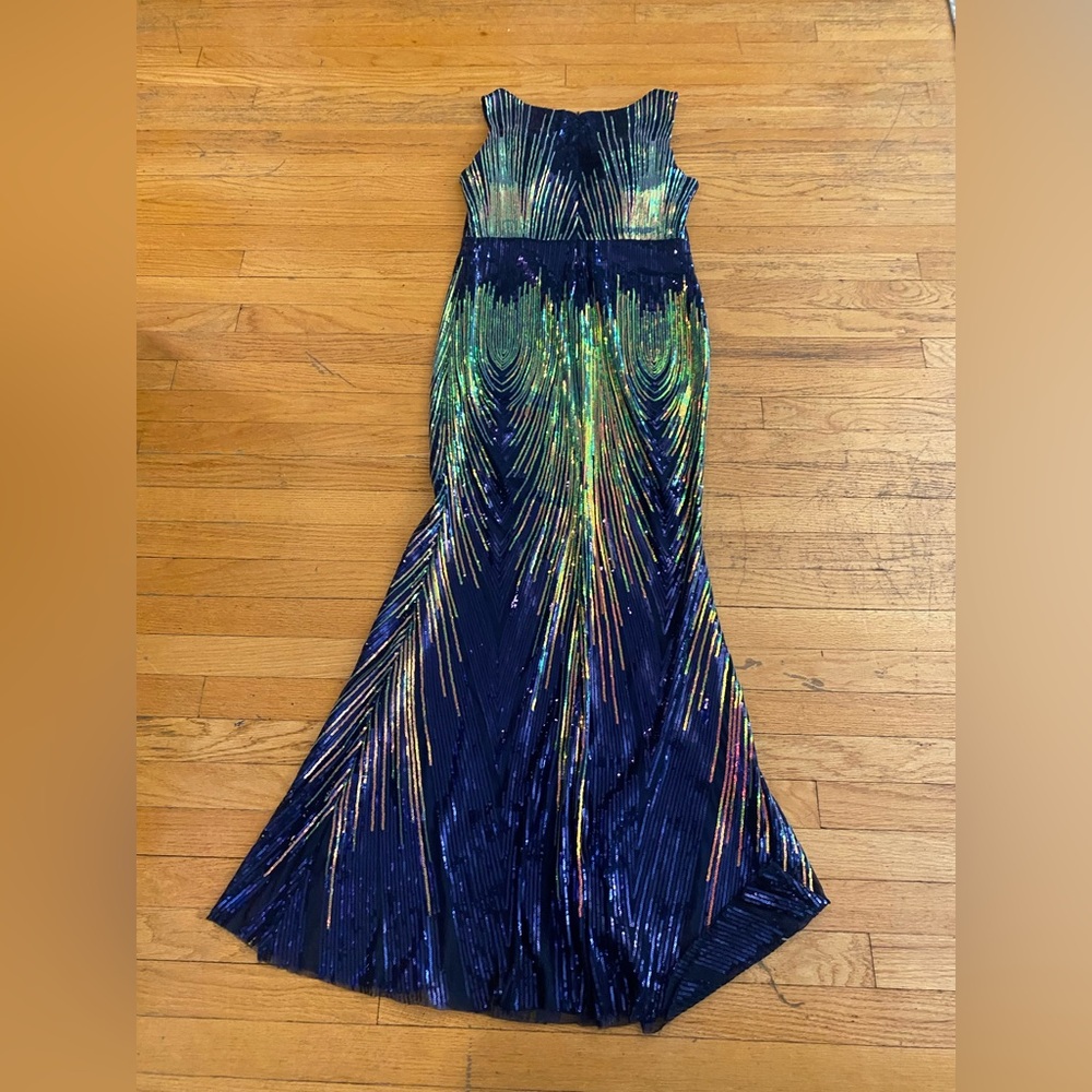 O-Neck, Navy sequined party dress, Evening dress